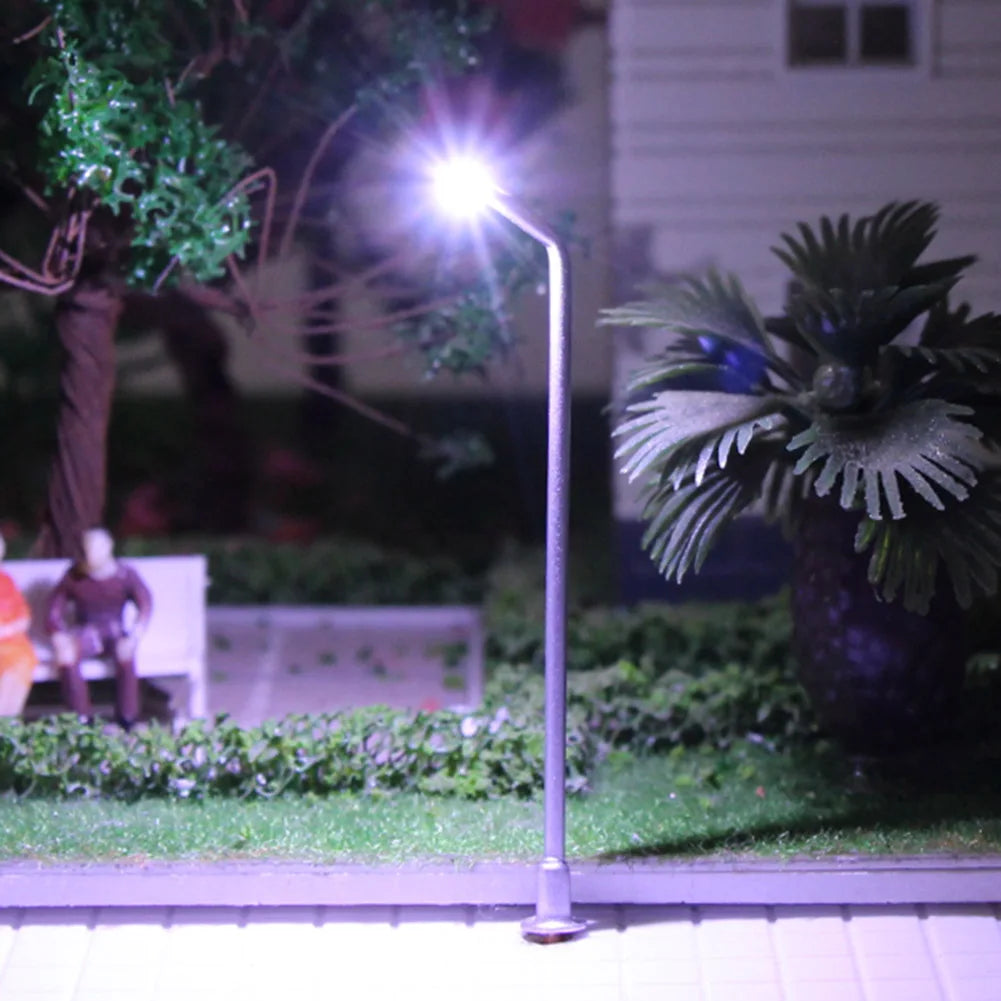 Evemodel 10pcs HO TT Scale 1:100 Metal Silver Street Light Lamps 5cm Bright LEDs T91