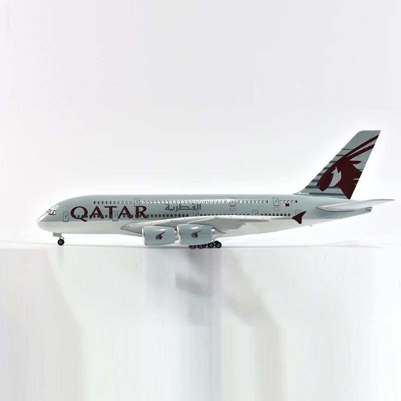 46cm Qatar Airbus 380 Plane Model Airplane Model Aircraft Model 1/160 Scale Diecast Resin Airplanes Planes W Light