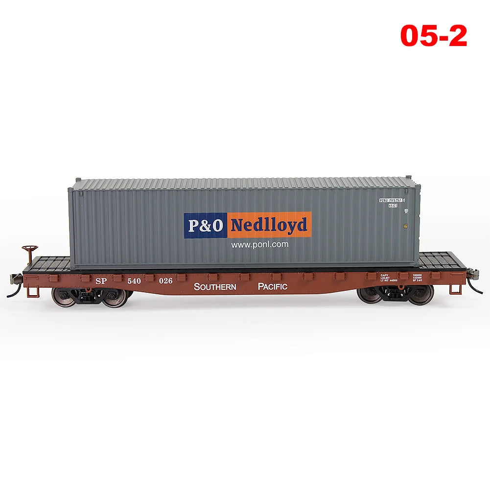 Evemodel Trains Set 1 lot HO Scale 1:87 52ft Flat Car with Shipping Container Cargo