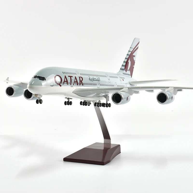 46cm Qatar Airbus 380 Plane Model Airplane Model Aircraft Model 1/160 Scale Diecast Resin Airplanes Planes W Light