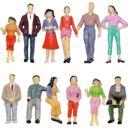 Evemodel 12pcs G Scale 1:25 Painted Standing Seated Figures People 12 Different Poses P2525