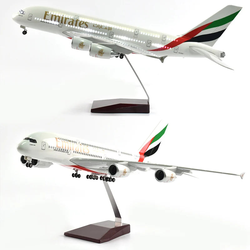 High Quality And Super Exquisite 1:160 Resin Aviation Airplane Model A380 Airbus With LED Lights And Gift Box Desktop Decoration