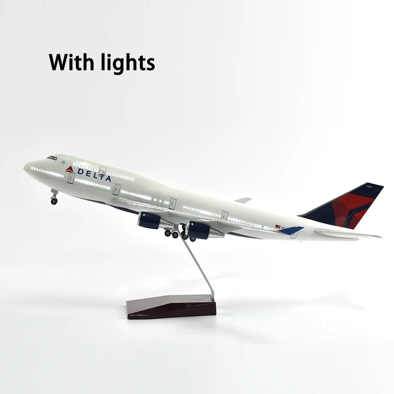 46cm Delta Boeing 747 Plane Model Airplane Model Aircraft Diecast Resin 1:160 Scale Planes With Light & Wheel