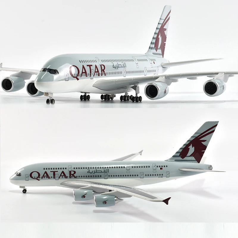 46cm Qatar Airbus 380 Plane Model Airplane Model Aircraft Model 1/160 Scale Diecast Resin Airplanes Planes W Light