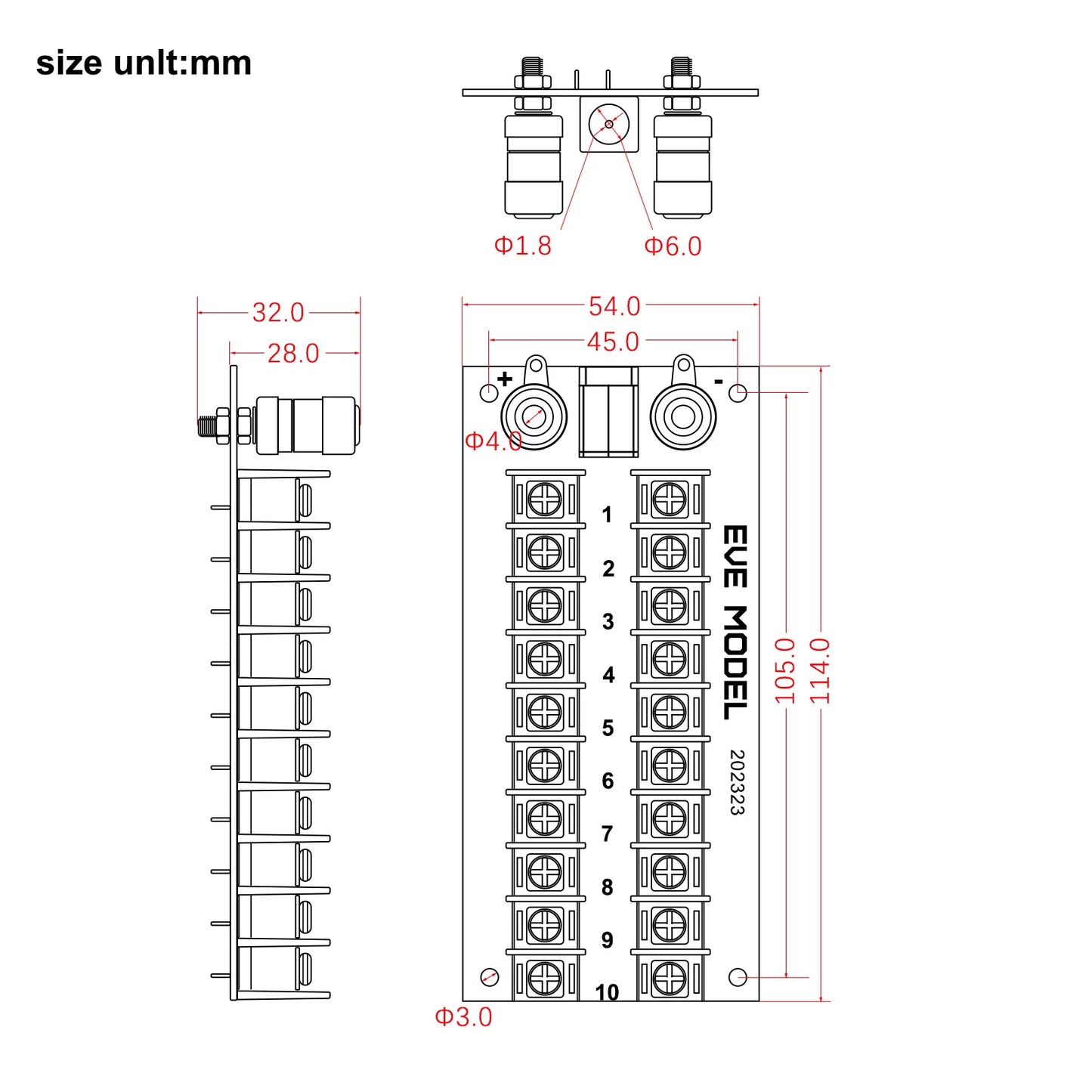 Evemodel 1X Power Distribution Board 3 Inputs 10 pairs Outputs for DC AC Voltage PCB005 Power Control