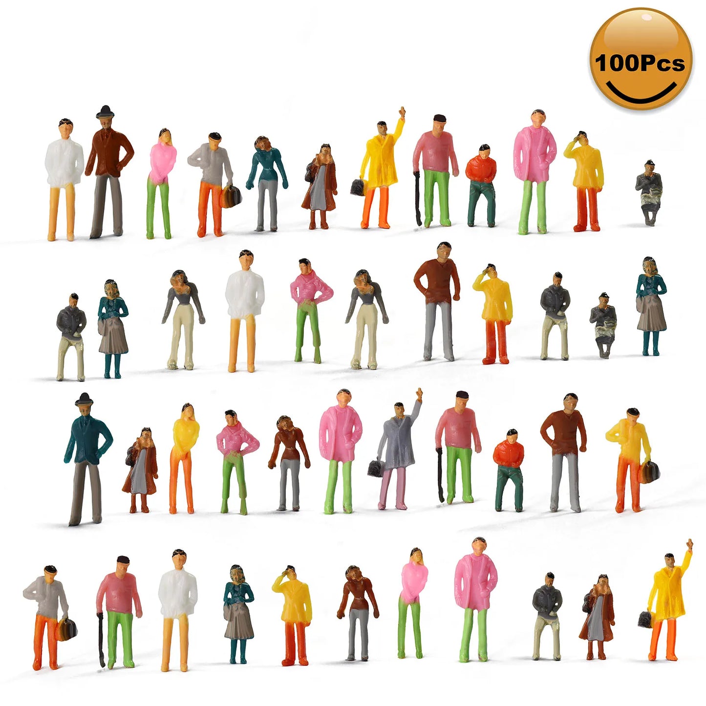 100pcs 1:75 Scale Painted Miniature Figures for Model Trains (HO/OO)