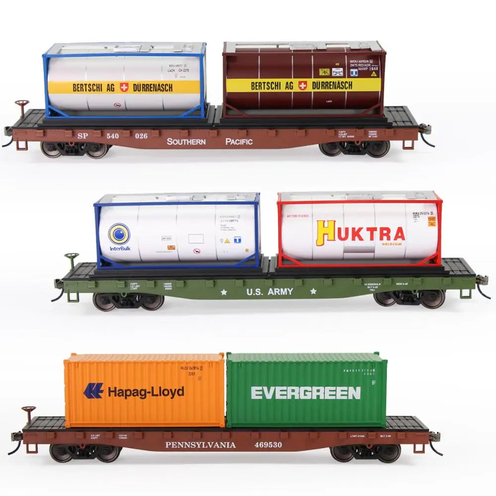 Evemodel Trains Set 1 lot HO Scale 1:87 52ft Flat Car with Shipping Container Cargo