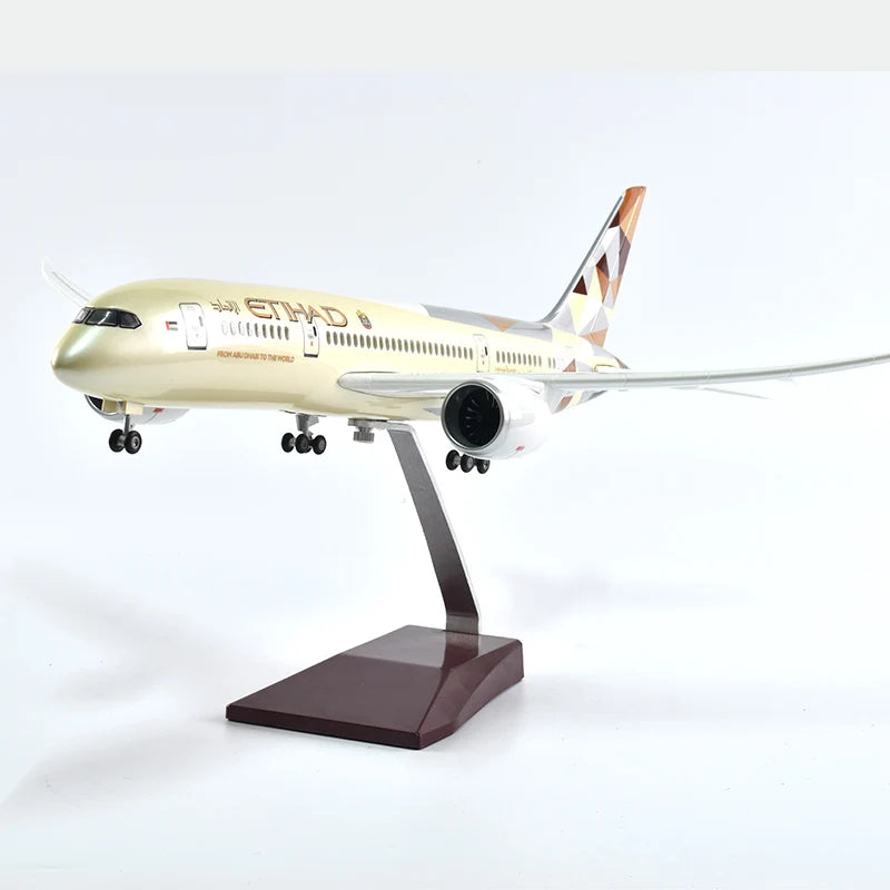 43cm Resin Diecast 1:144 Scale Etihad Boeing 787 Plane Model Airplane Model Aircraft with Light & Wheel Planes