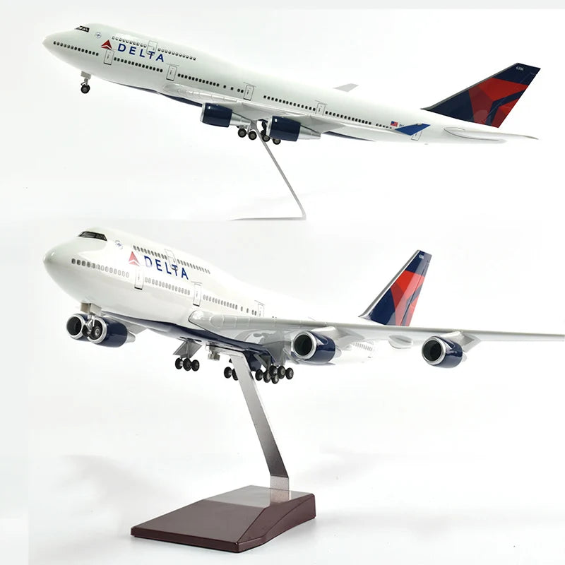 46cm Delta Boeing 747 Plane Model Airplane Model Aircraft Diecast Resin 1:160 Scale Planes With Light & Wheel