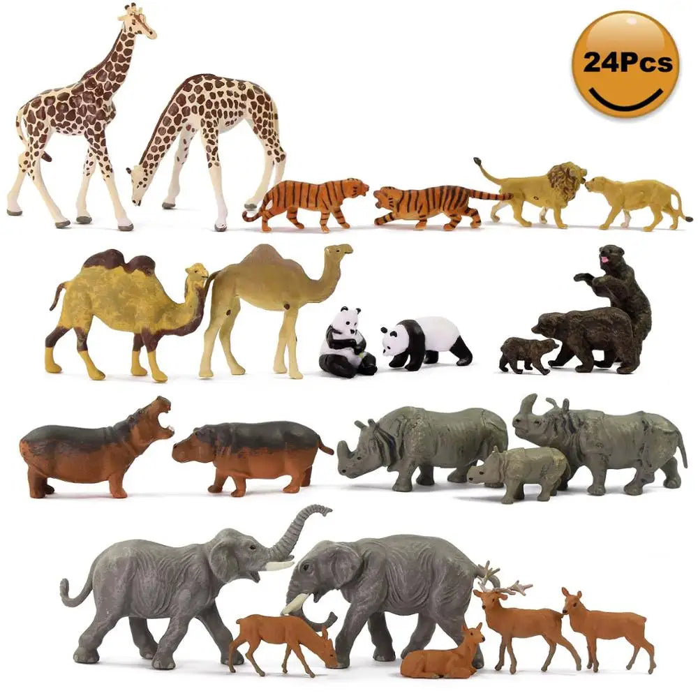 Evemodel Wild Animal Kit 24pcs Different Animals HO Scale 1:87 PVC Elephant Camel Giraffe Tiger Lion Panda Bear Deer Hippo Rhino