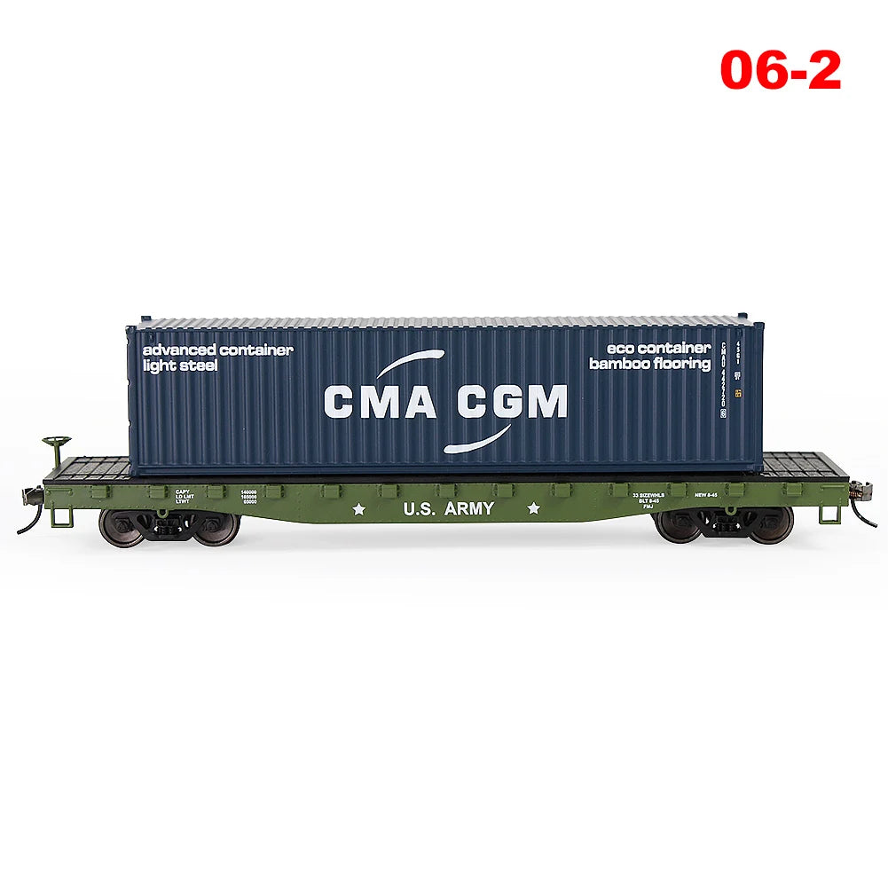 Evemodel Trains Set 1 lot HO Scale 1:87 52ft Flat Car with Shipping Container Cargo