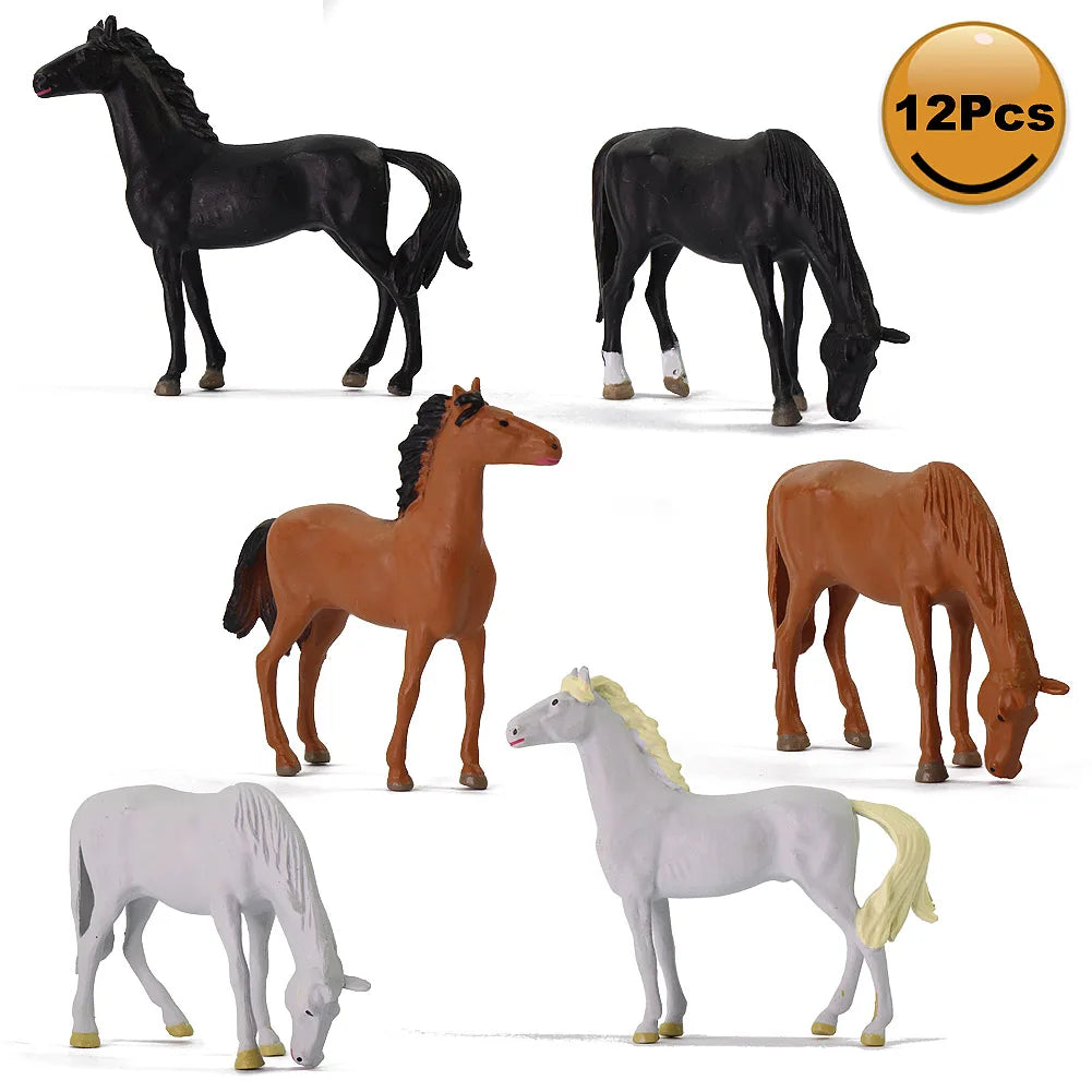 Evemodel 12pcs O Scale Painted Horses 1:43 Farm Animals Desktop Decor AN4302 Model Trains