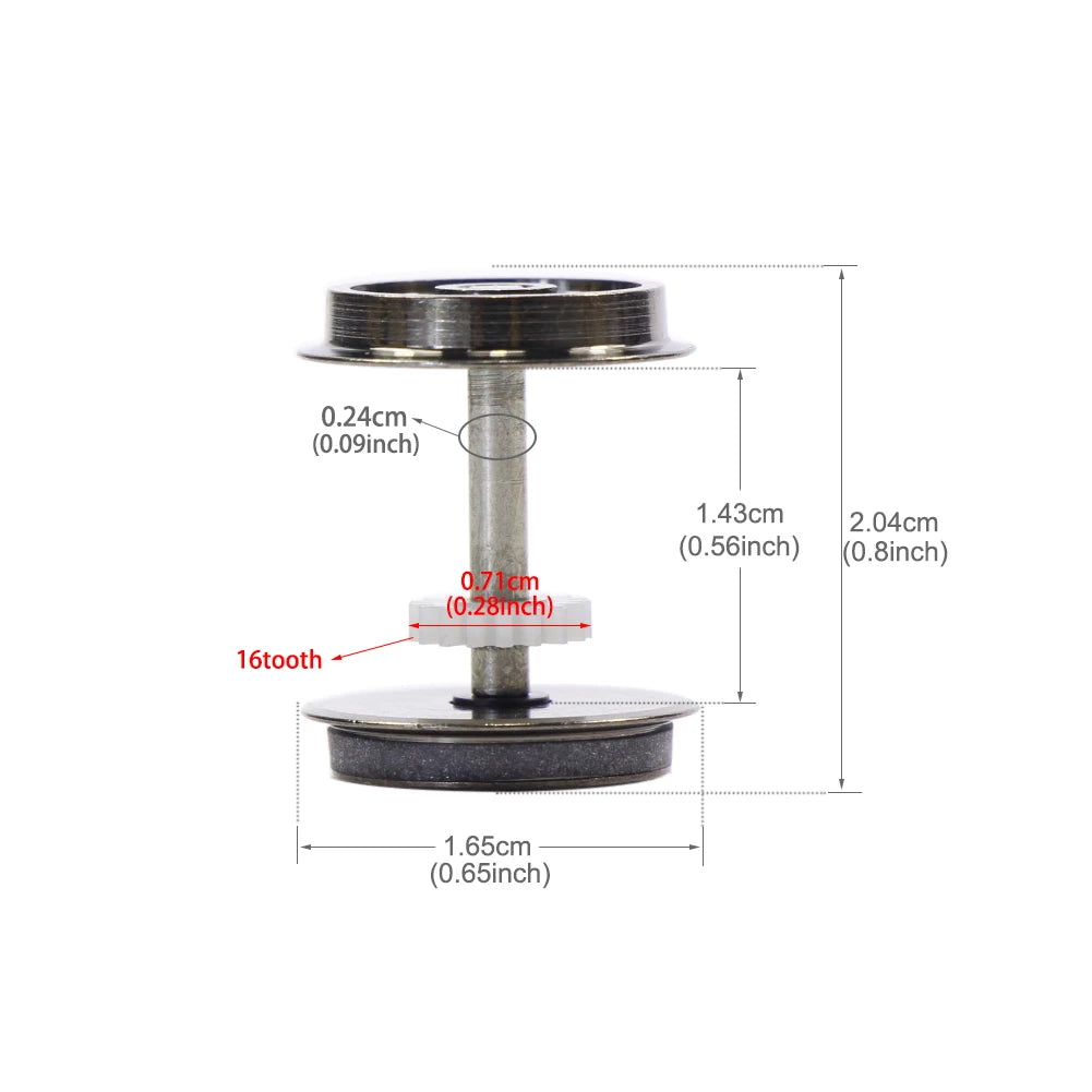2 Pairs HO Scale 1:87 48" Metal DC Wheels Model Trains DC Wheelsets with Gear HP0287