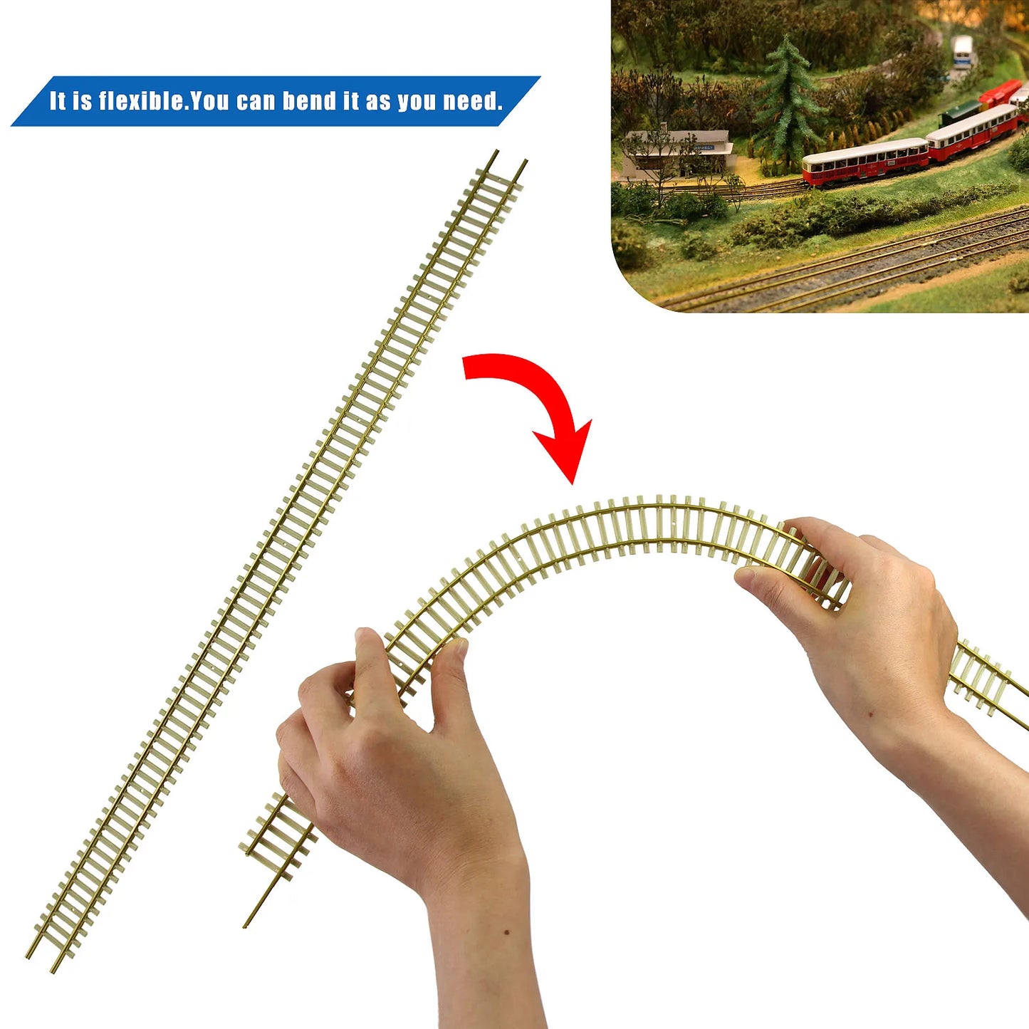 5pcs Model Trains HO Scale 1:87 Flexible Track 50cm Brass Flex Railtrack HP17HO