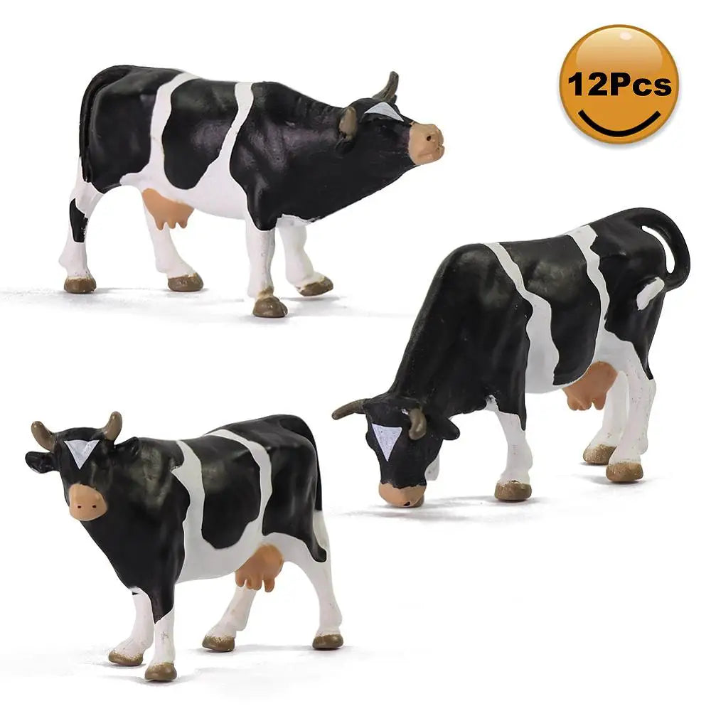 Evemodel 12pcs Model Trains O Scale Painted PVC Cows 1:43 Scale Animals Railway Diorama AN4301