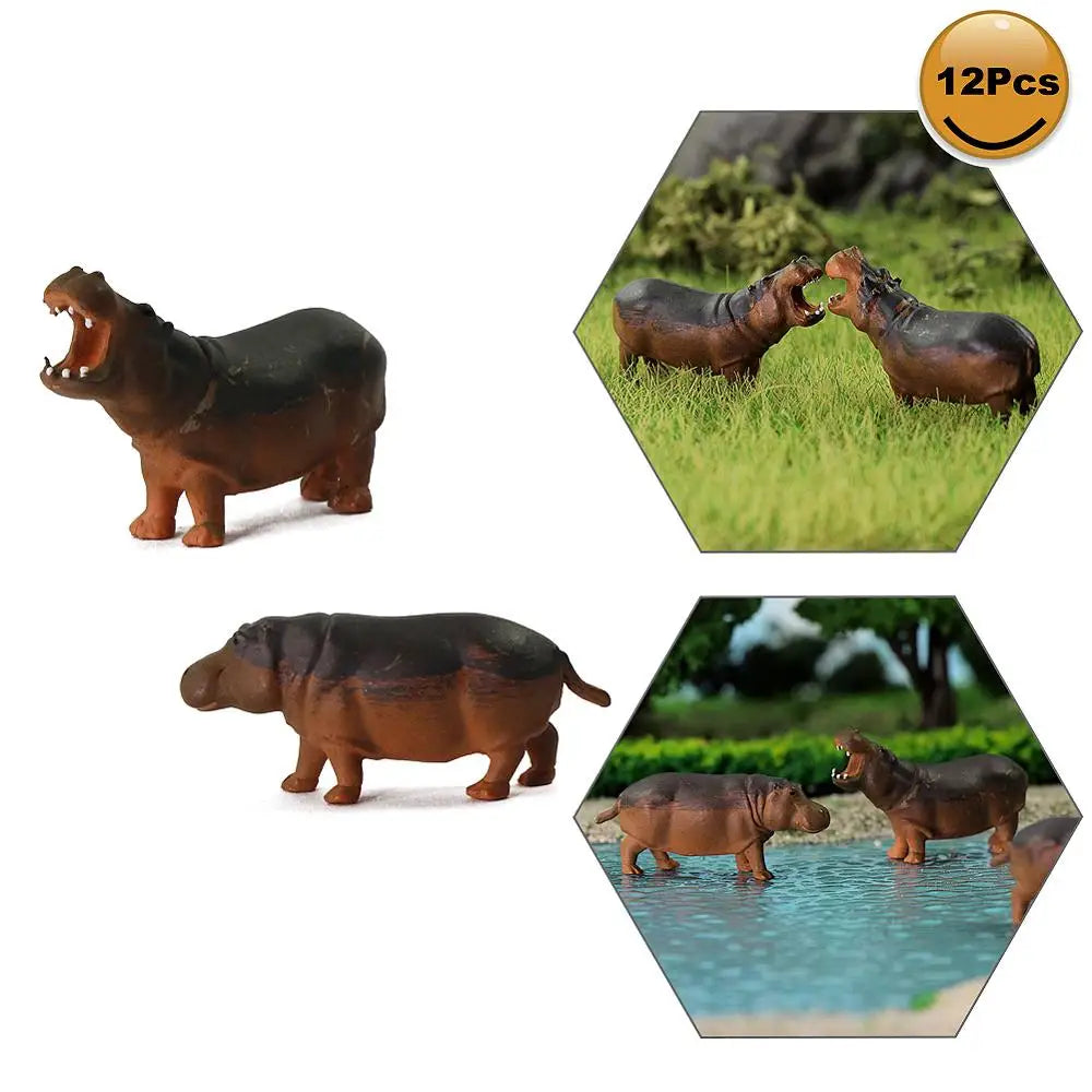 Evemodel Animals 12pcs Model Trains HO Scale 1:87 Hippo PVC Painted Wild Animals Zoo Layout AN8713