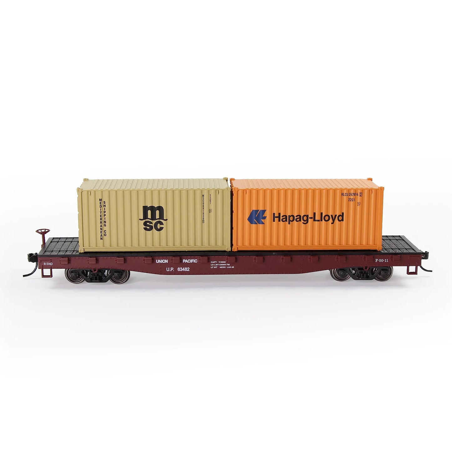 Evemodel Trains Set 1 lot HO Scale 1:87 52ft Flat Car with Shipping Container Cargo