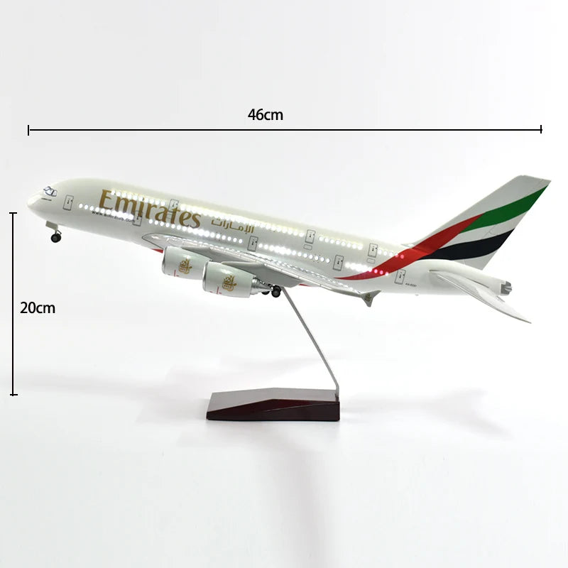 High Quality And Super Exquisite 1:160 Resin Aviation Airplane Model A380 Airbus With LED Lights And Gift Box Desktop Decoration