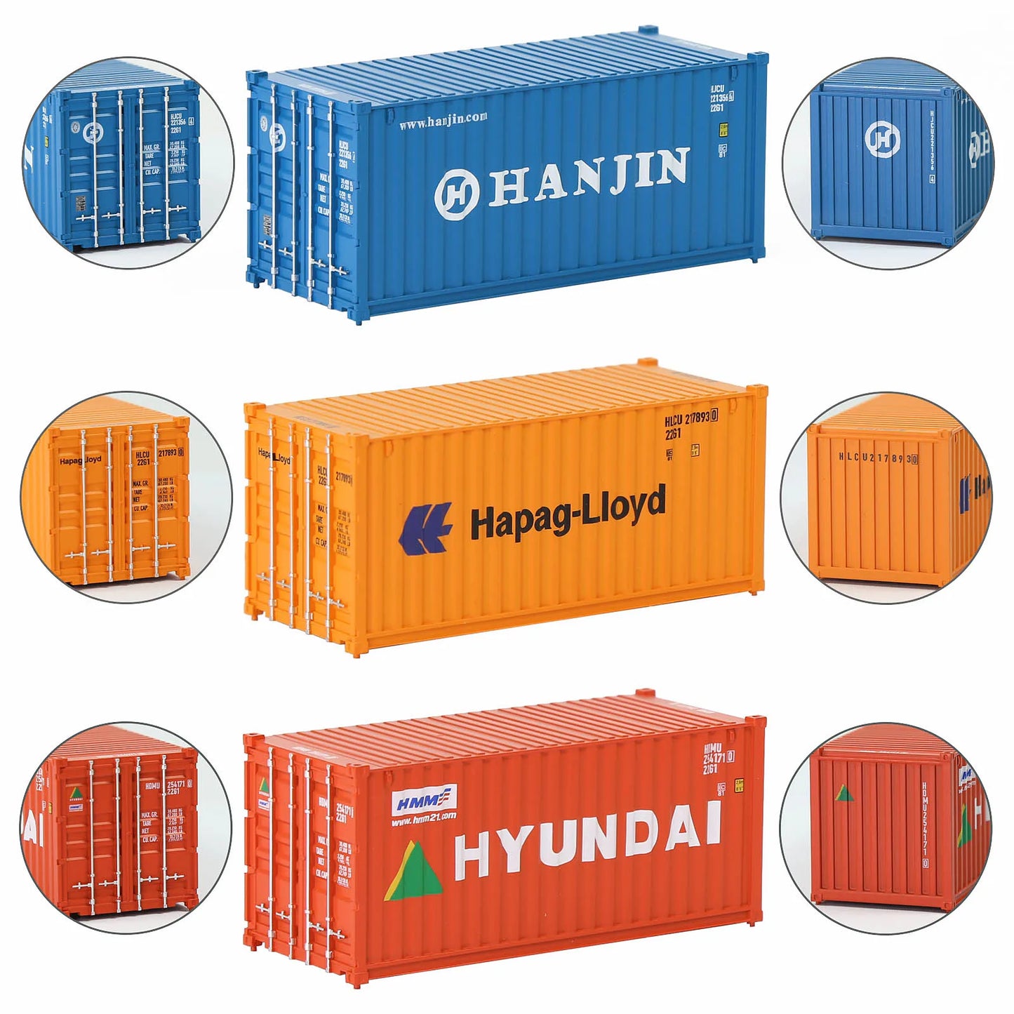 Evemodel 3pcs Model Railway Layout HO Scale 1:87 20ft Shipping Container 20' Cargo Box C8726