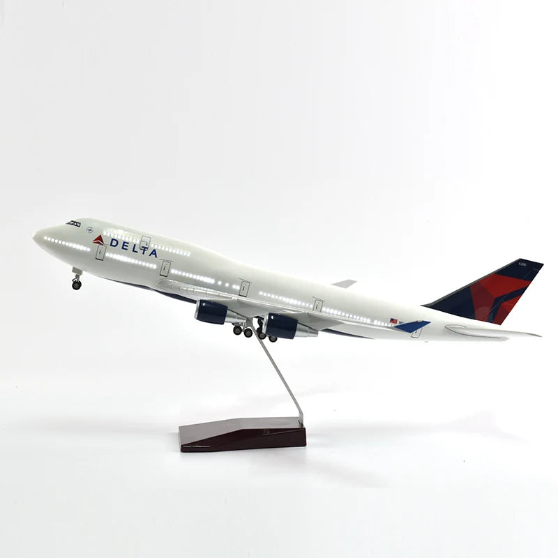 46cm Delta Boeing 747 Plane Model Airplane Model Aircraft Diecast Resin 1:160 Scale Planes With Light & Wheel