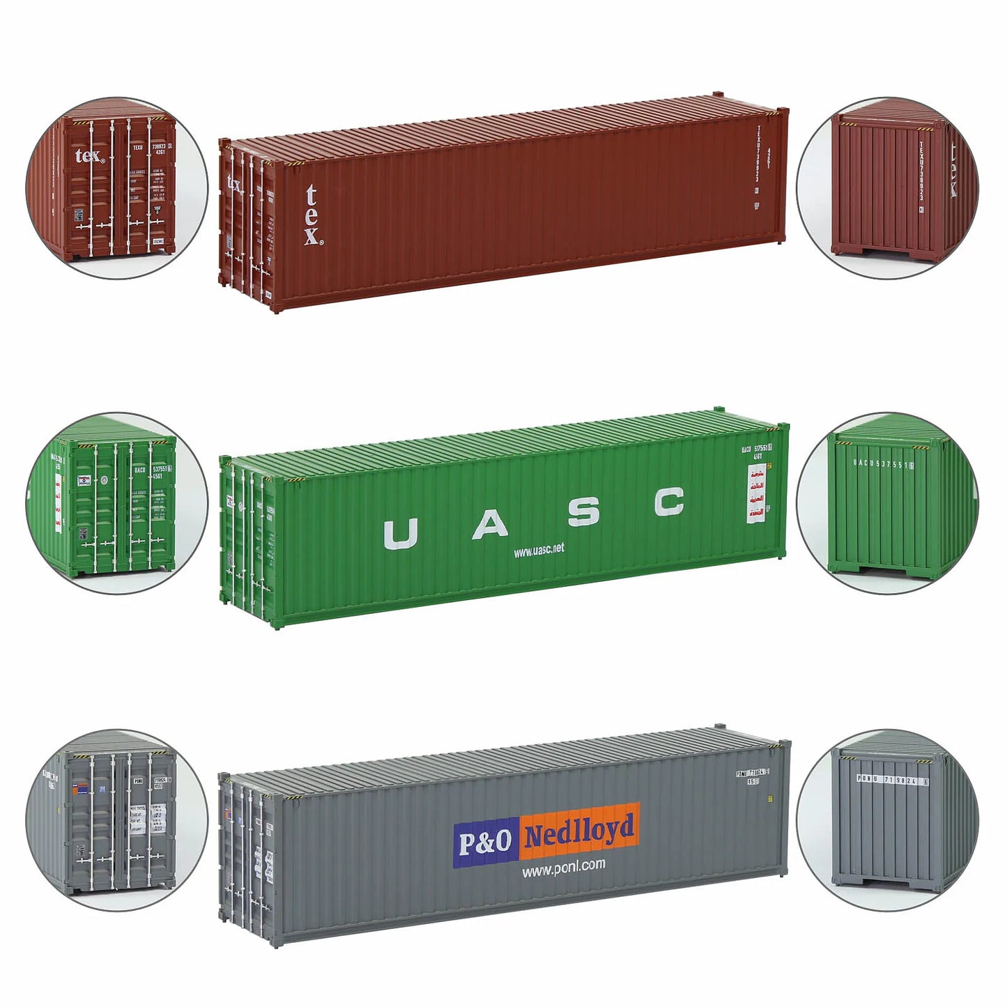 Evemodel 3pcs Different Logo HO Scale 40ft Containers 1:87 40' Shipping Cargo Box C8746