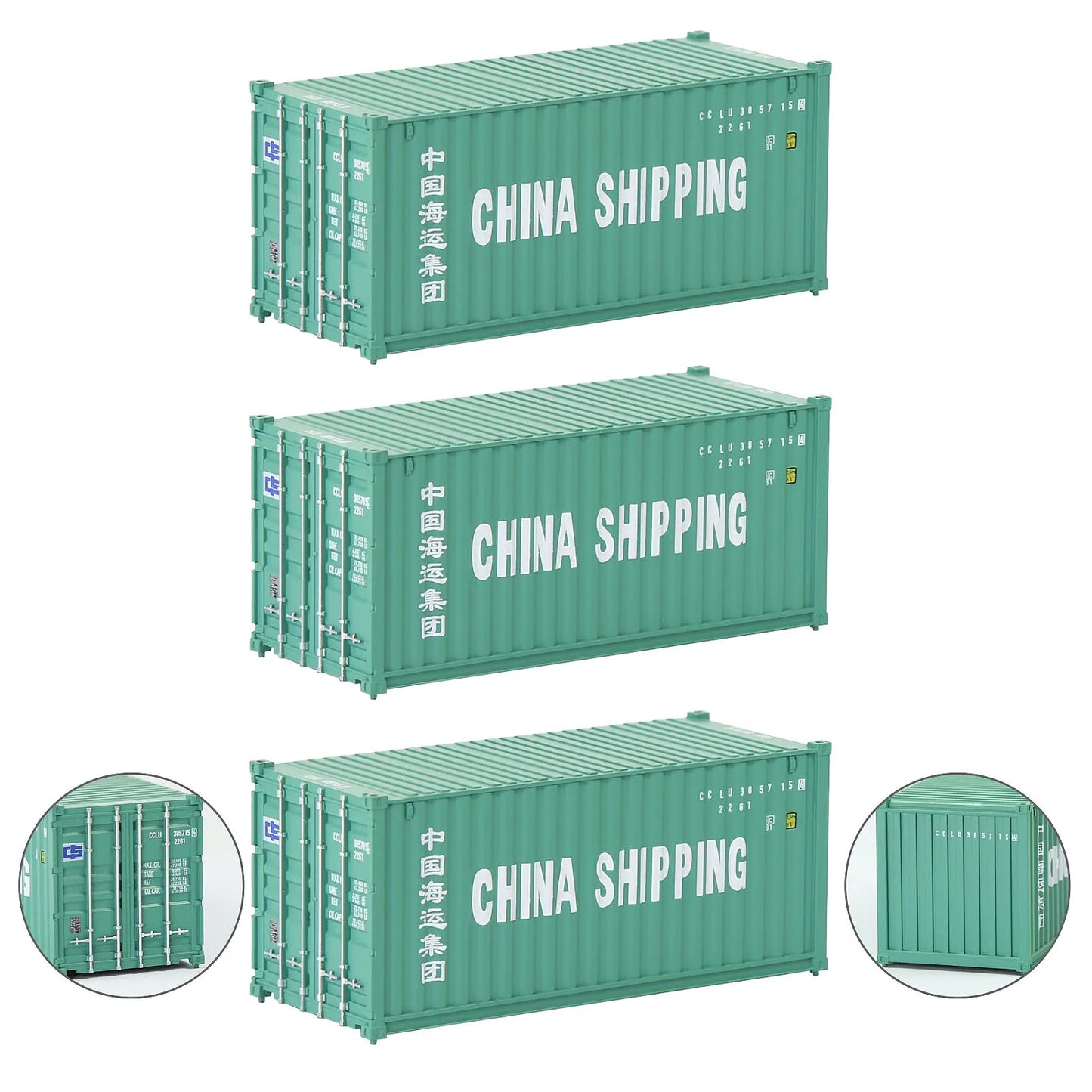 Evemodel 3pcs Model Railway Layout HO Scale 1:87 20ft Shipping Container 20' Cargo Box C8726