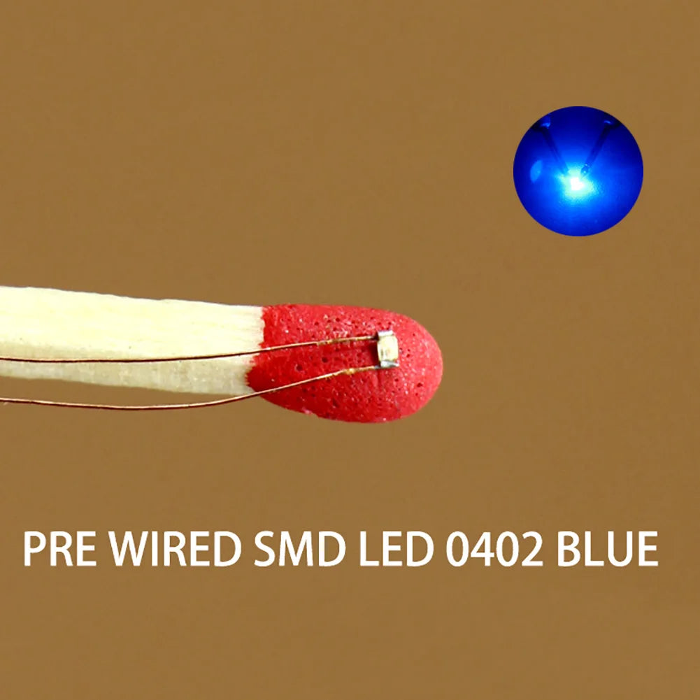 Evemodel C0402 20pcs Model Trains SMD LED 0402 Pre-wired micro 0.1mm Copper Wire Lights Free Resistors 7 different Colors