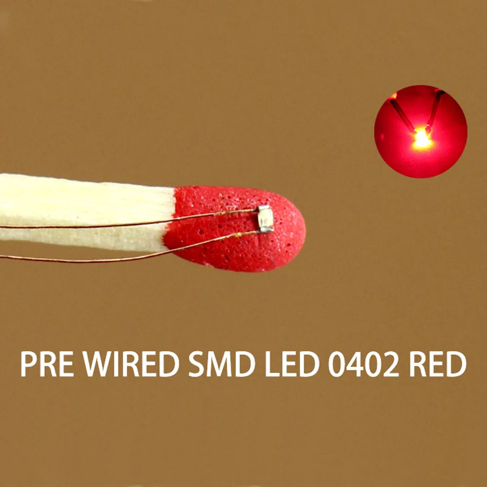 Evemodel C0402 20pcs Model Trains SMD LED 0402 Pre-wired micro 0.1mm Copper Wire Lights Free Resistors 7 different Colors