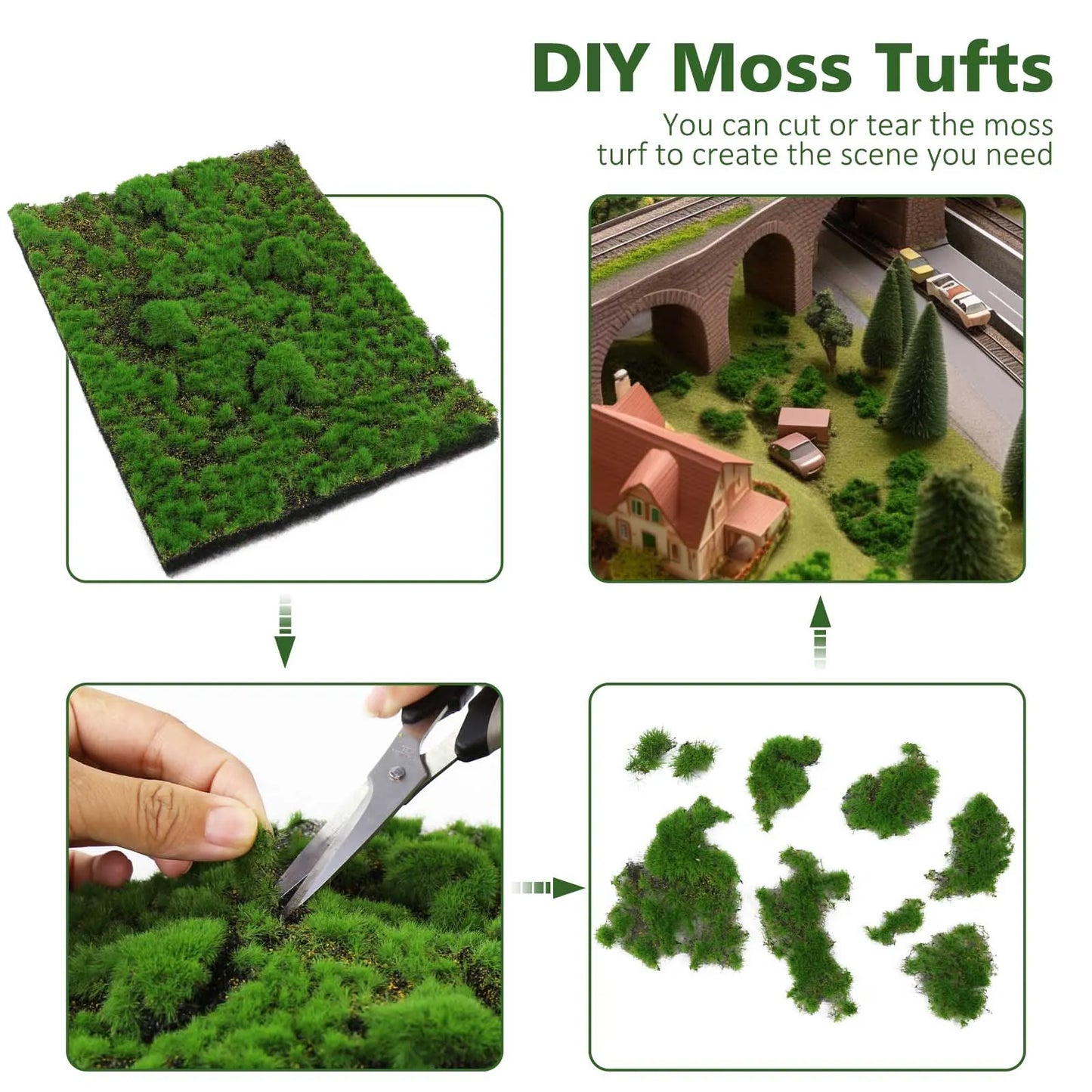 Evemodel 1pc 20cm*28cm Artificial DIY Moss Tufts Grass Mat 2cm Thick Lawn Carpet for Project Model Scene Railway Layout CPBGL