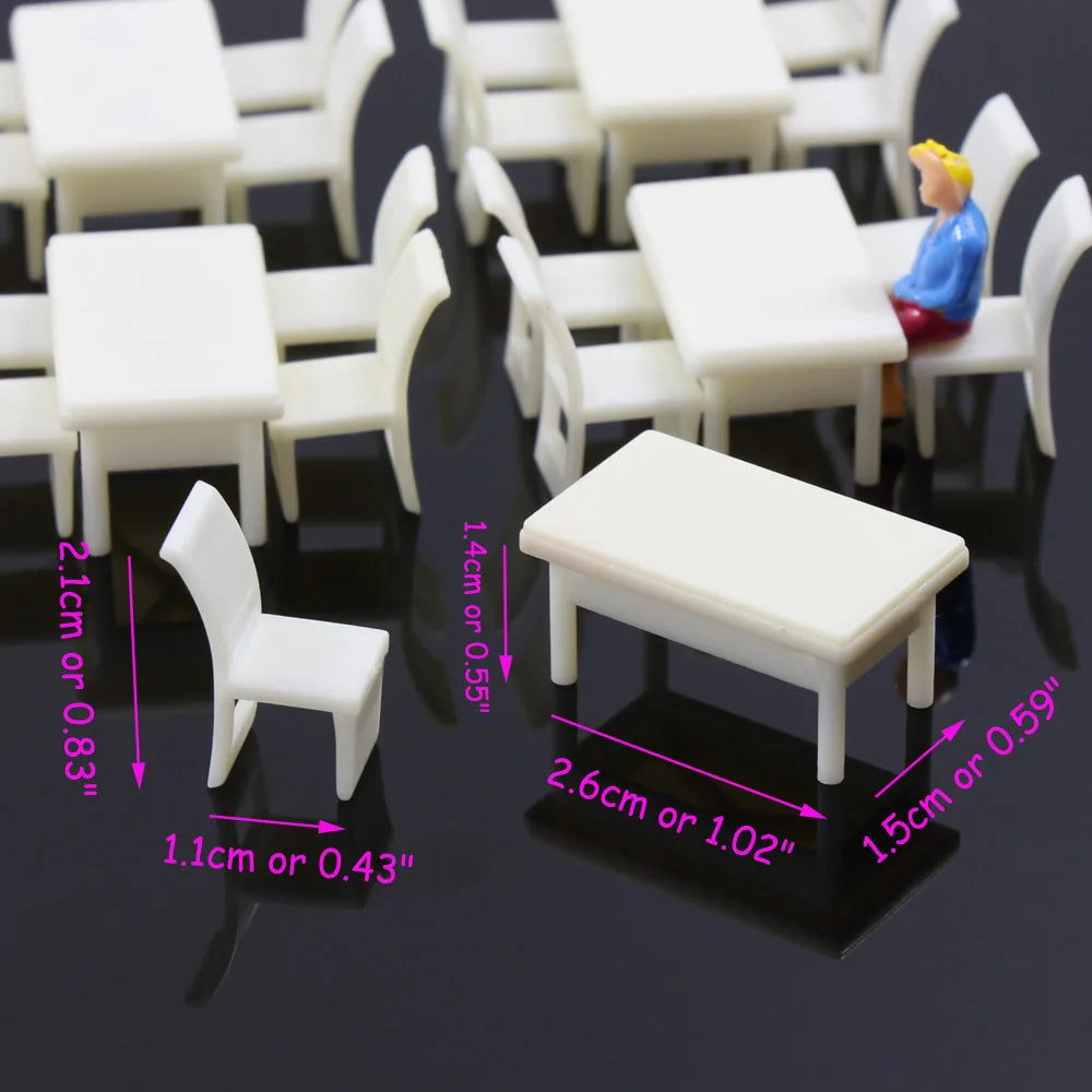 Evemodel ZY02050 6 sets O Scale 1:50 White Rectangle Dining Table Chair Settee Model Railway