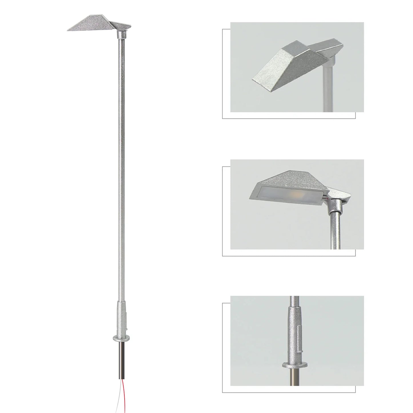 LD01HOWMSi Evemodel 5pcs Model Trains HO Scale 1:87 Street Light Warm White LED Metal Silver Lamps