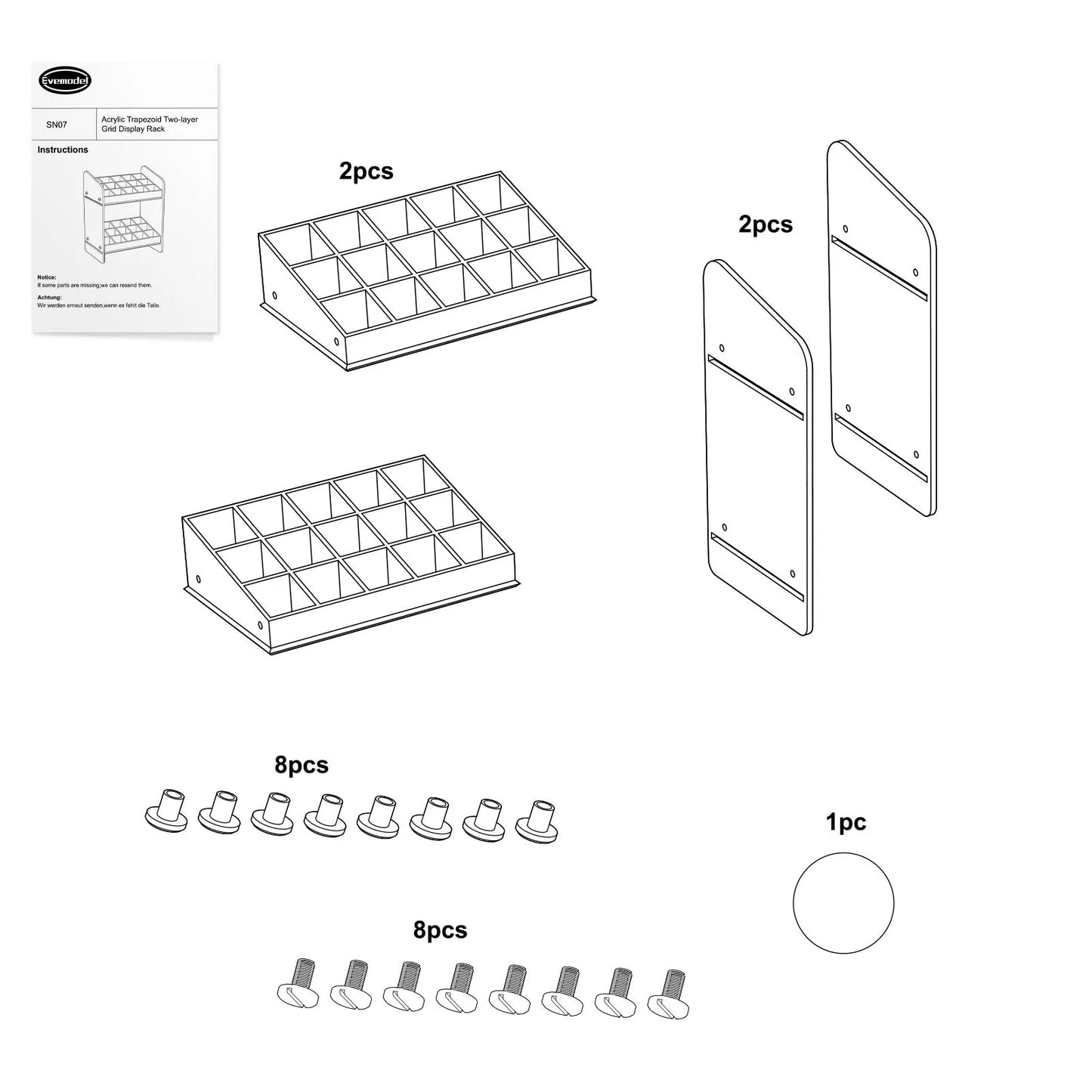 Evemodel Clear Acrylic Trapezoid 30 Grids Cosmetic Organizer Display Rack for Lipstick Nail Polish Pigment Bottle SN07