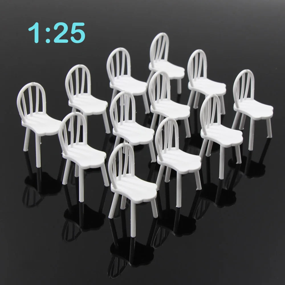 G Scale 1:25 White Chairs Settee Plastic Seats ZY19025 12pcs Model Scenery Evemodel