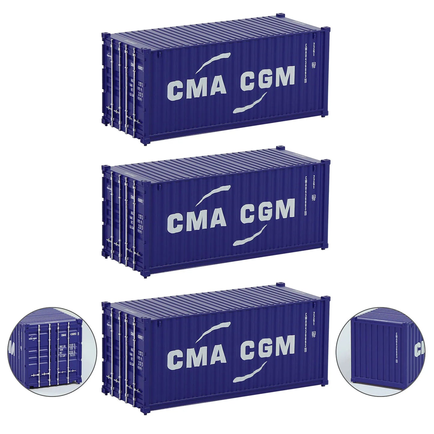 Evemodel 3pcs Model Railway Layout HO Scale 1:87 20ft Shipping Container 20' Cargo Box C8726