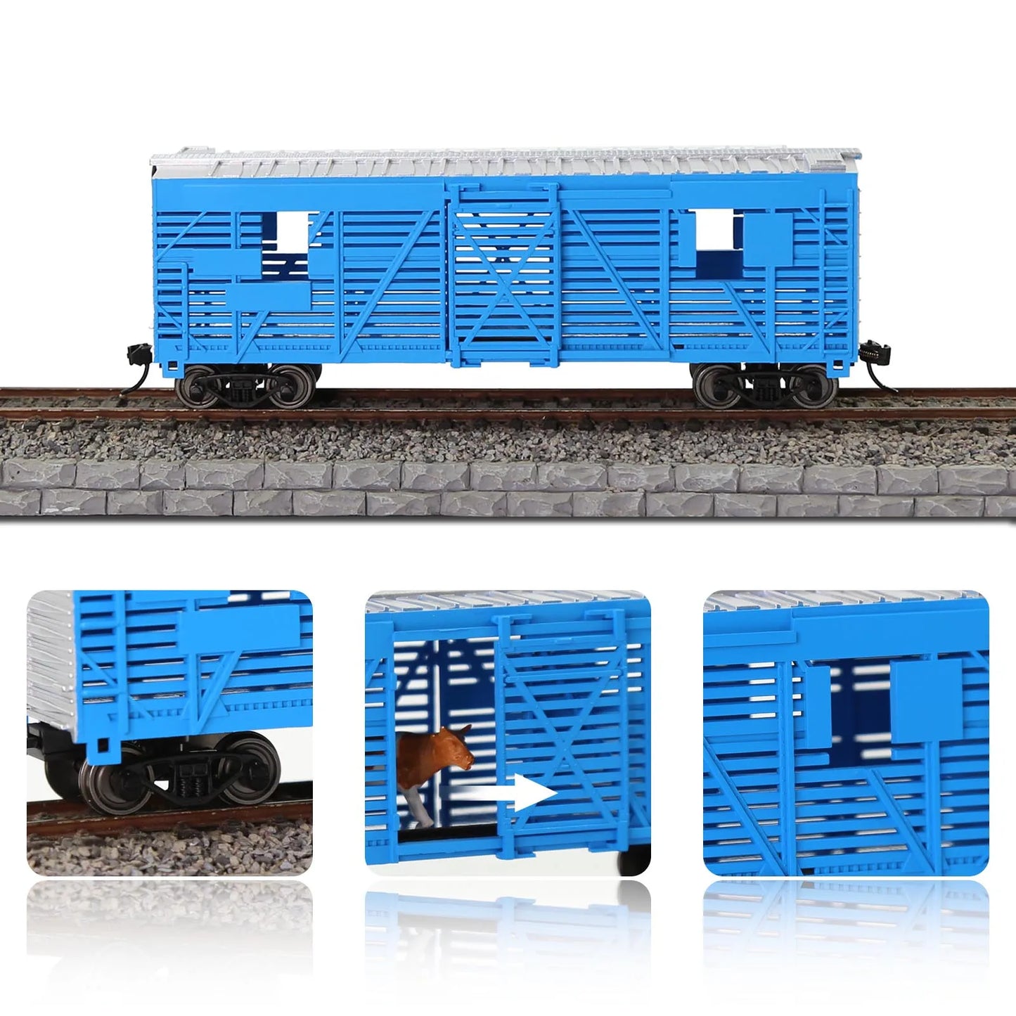 C8767 Evemodel Trains - Painted Unlettered HO Scale 40' Cattle Wagon Stock Car with Metal Wheels