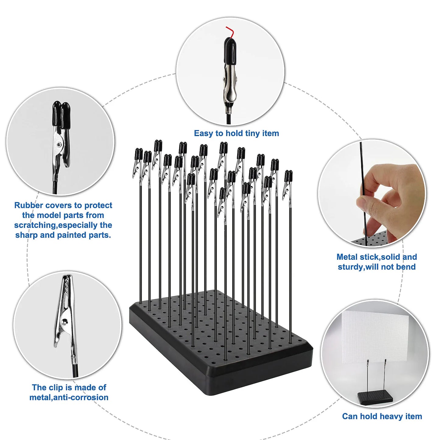 Evemodel Model Painting Clip Kit 14X9 Holes Base 20pcs Alligator Clips With Rubber Cover Modeling Tools