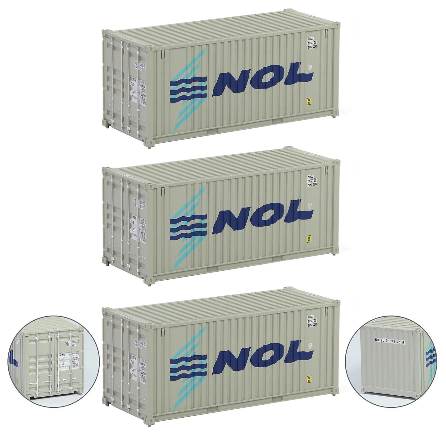 Evemodel 3pcs Model Railway Layout HO Scale 1:87 20ft Shipping Container 20' Cargo Box C8726