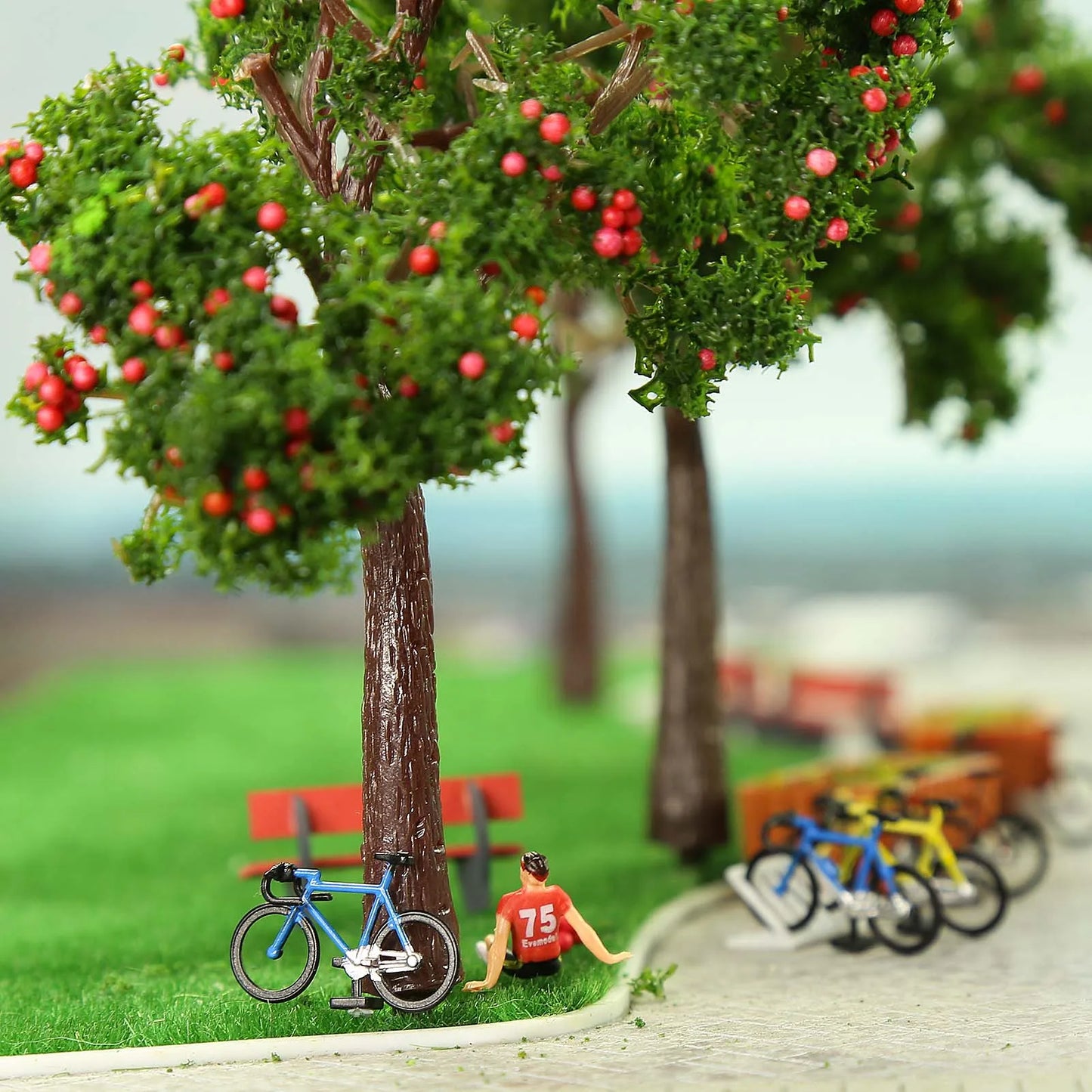 Evemodel O Scale 1:50 Pagoda Trees with Red Yellow Fruits 11CM Model Railroad Landscape (Pack of 10)