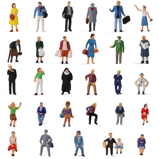 Evemodel 30pcs HO scale 1:87 Standing Seated Passenger People Painted Figures Model Train Layout P8721