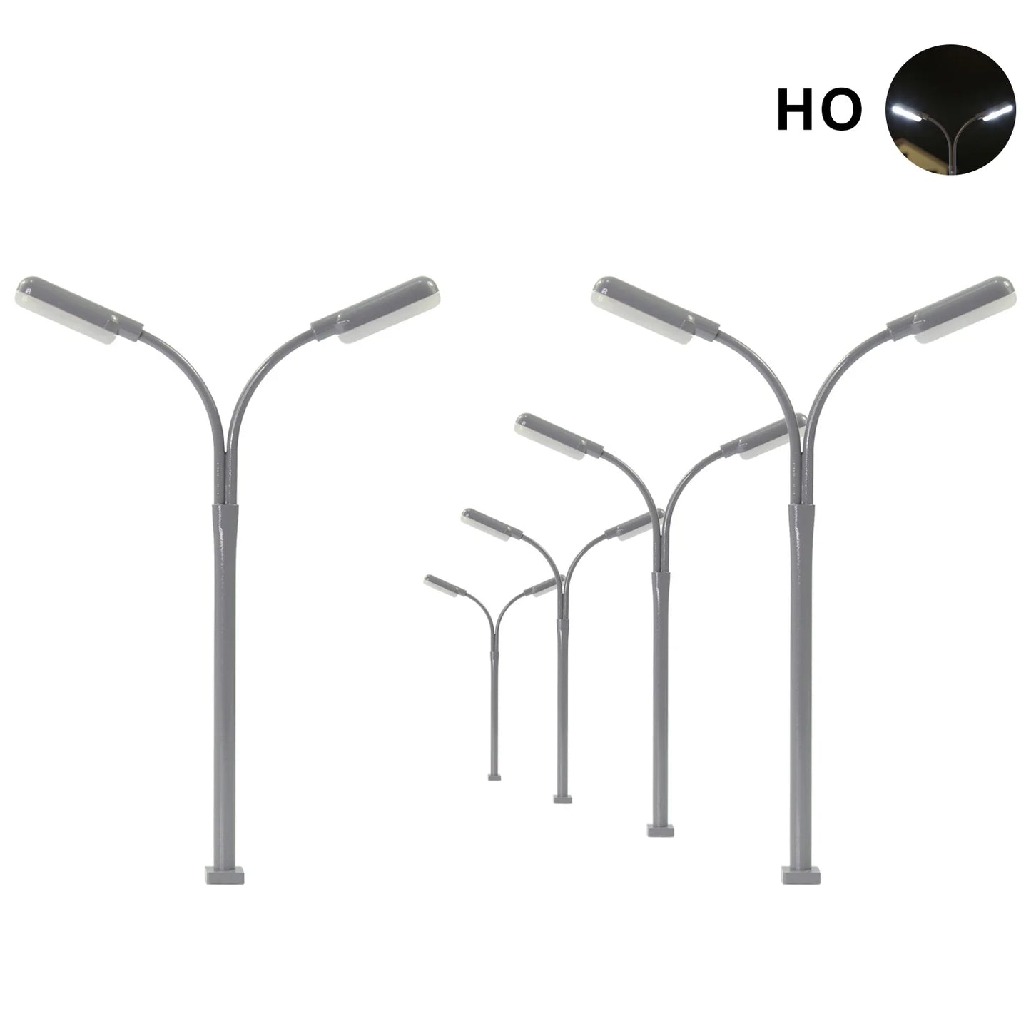 Evemodel 5pcs Model Trains HO Scale 1:87 Two-heads Lamp Street Light Bright White LEDs LD04HOWGr