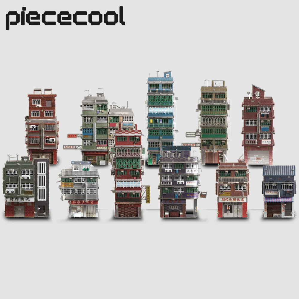 Piececool 3D Metal Puzzles New Town Villages 11pcs/Set Model Building Kits Classic Building Block Series DIY Toys for Adult