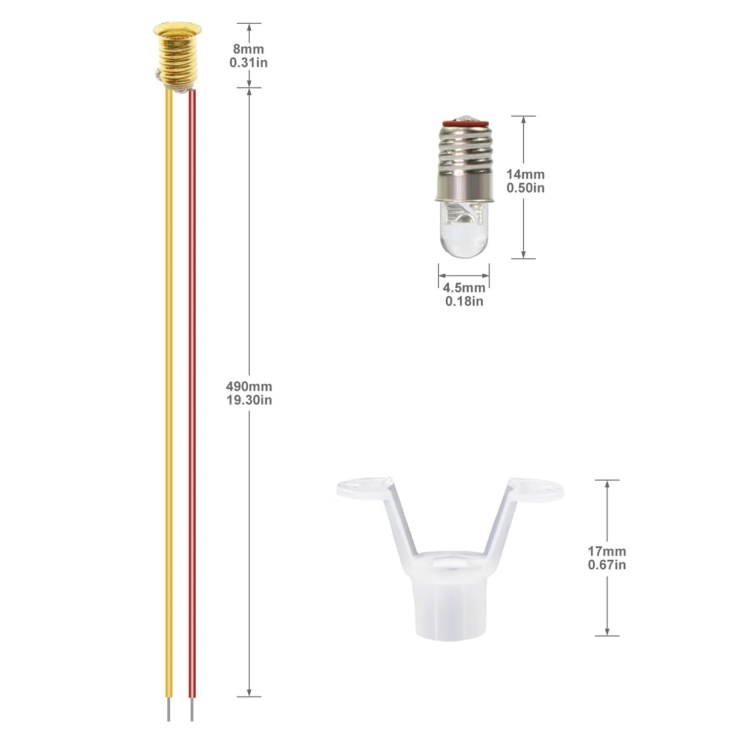 Evemodel 10pcs Warm White Bright White E5 E5.5 LEDs Screw Bulbs Stand Holder 12V HO/TT/N Scale E505