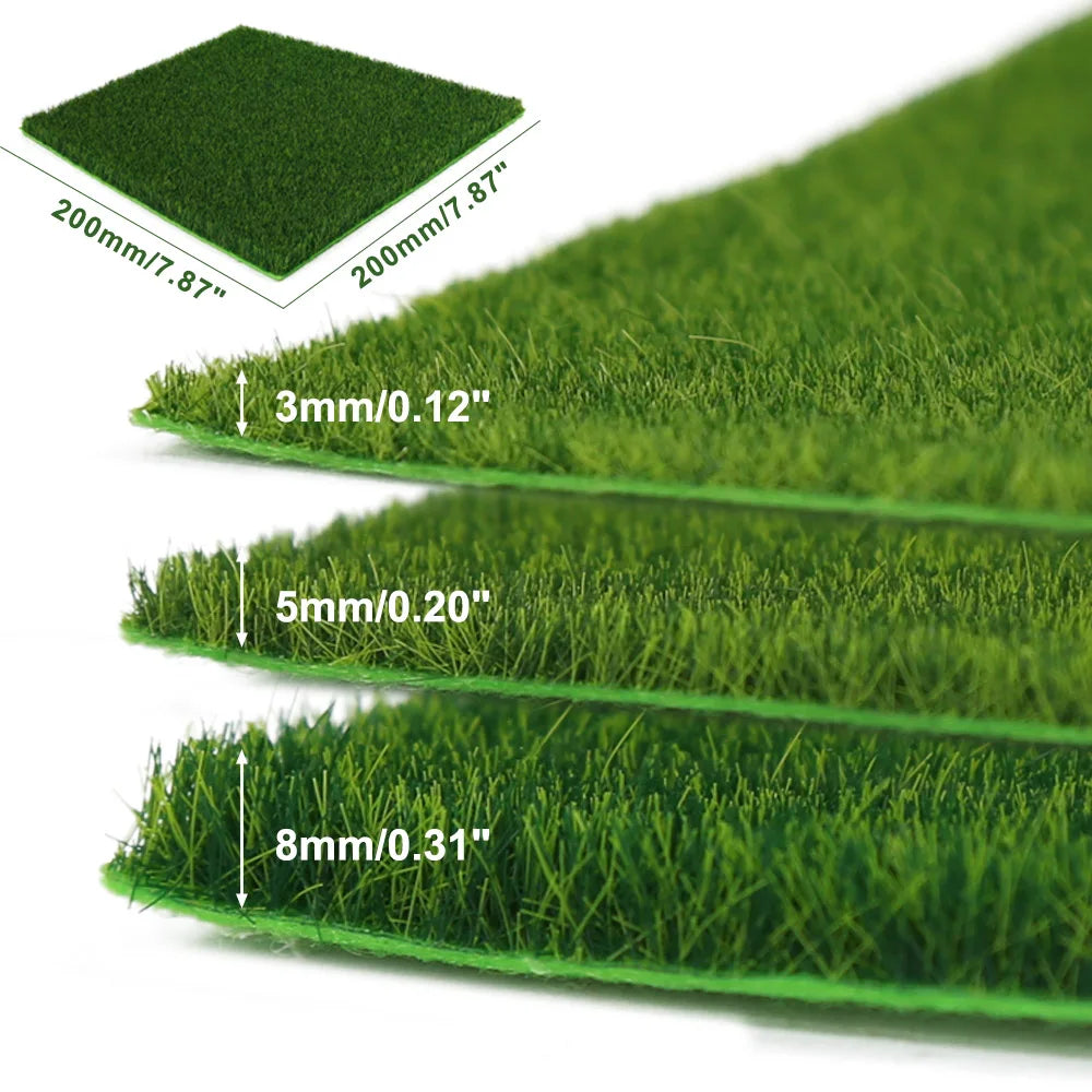 Evemodel 1pc 20cm*20cm Square Grass Mat 3mm 5mm 8mm Thick Artificial Lawn Carpet for DIY Project Model Scene Railway Layout