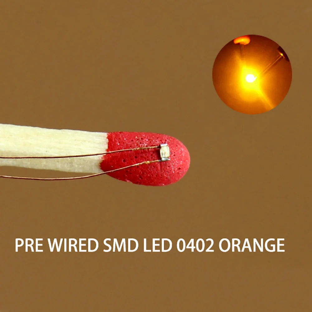 Evemodel C0402 20pcs Model Trains SMD LED 0402 Pre-wired micro 0.1mm Copper Wire Lights Free Resistors 7 different Colors