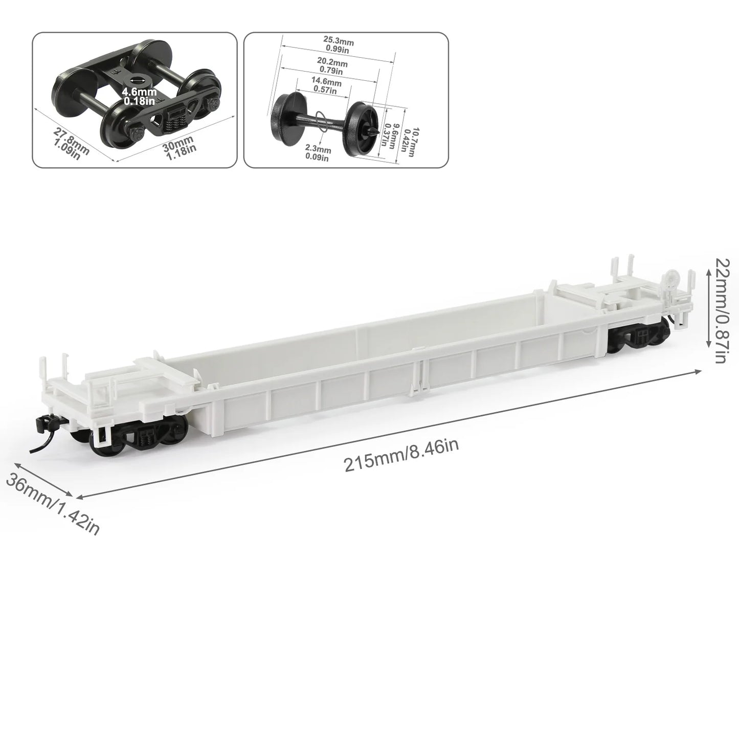 Evemodel 2 Units HO Scale 1:87 Blank Unassembled White Well Car Model Wagon