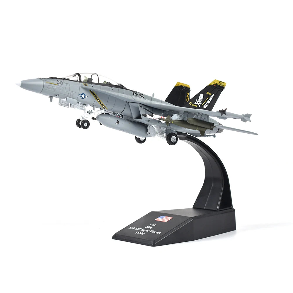 1/100 Scale U.S. Military Model F/A-18F Fighter Diecast Metal Model Bumblebee f18 Jolly Roger Squadron Fighter