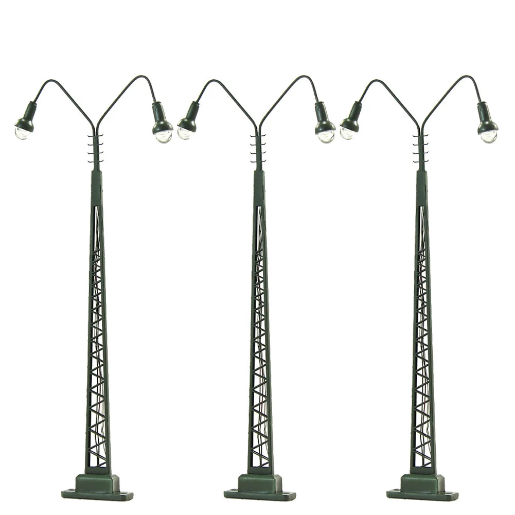 Evemodel 3pcs Model Railway HO Scale 1:87 Two-heads Lights Lattice Mast Lamp Track Light LQS48HO