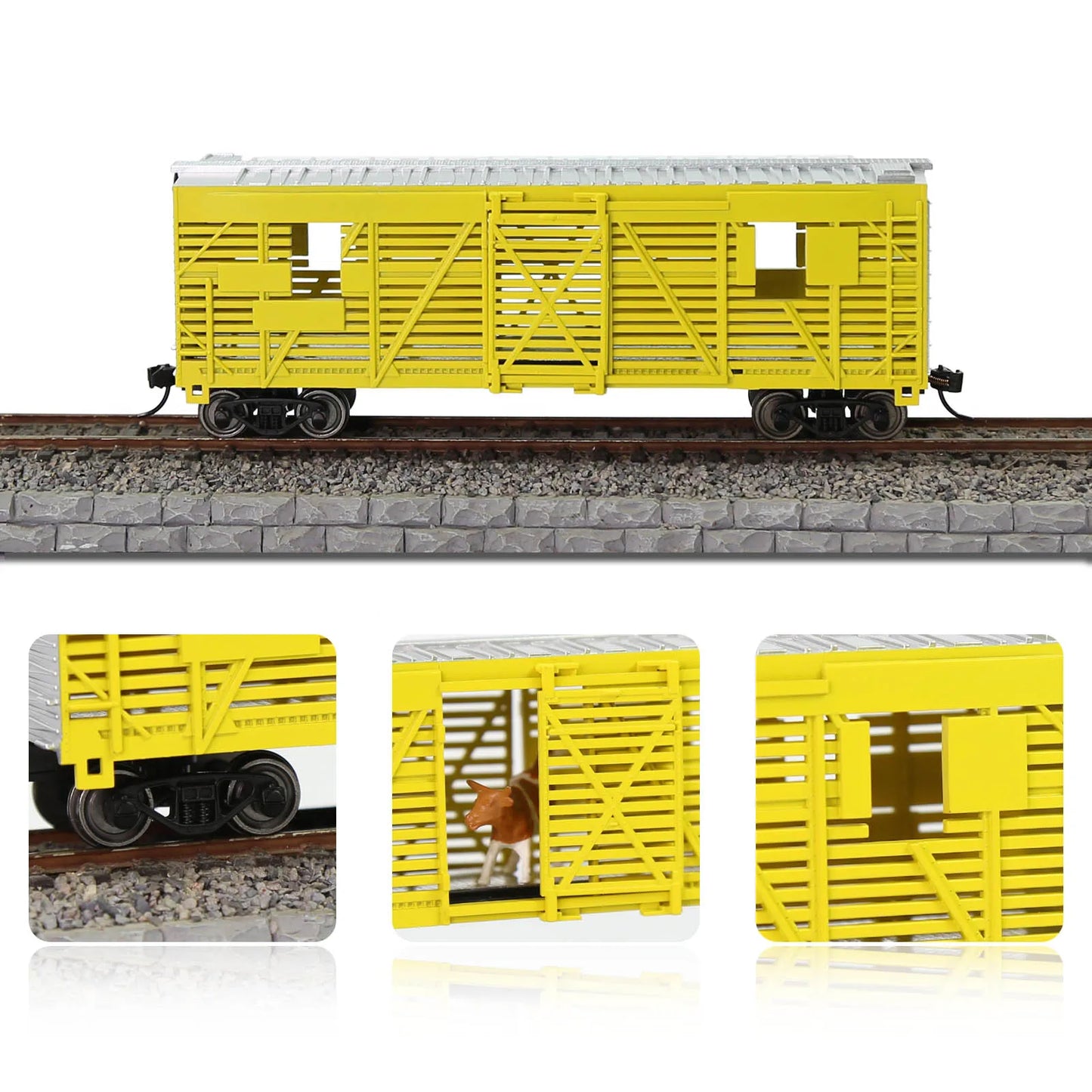 C8767 Evemodel Trains - Painted Unlettered HO Scale 40' Cattle Wagon Stock Car with Metal Wheels