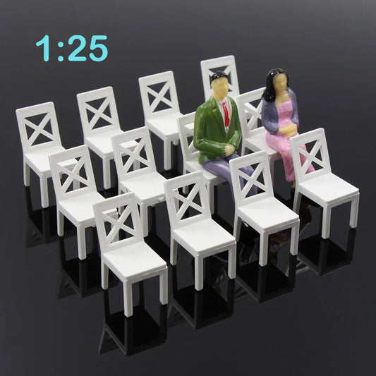 Evemodel ZY16025 12pcs Model Scenery G Scale 1:25 White Chairs Settee Plastic Seats