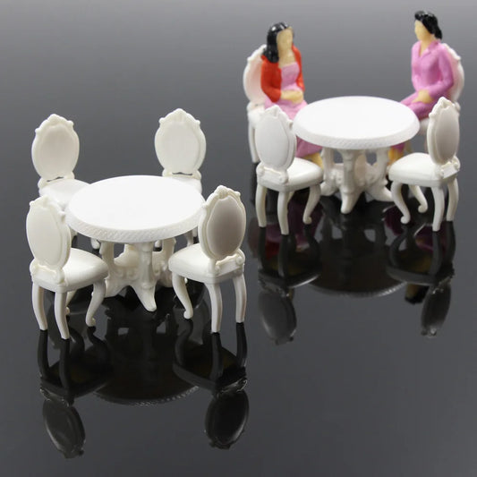 Evemodel 2 Sets G Scale 1:25 White Craft Kitchen Model Kits Round Dining Table Chair ZY04025